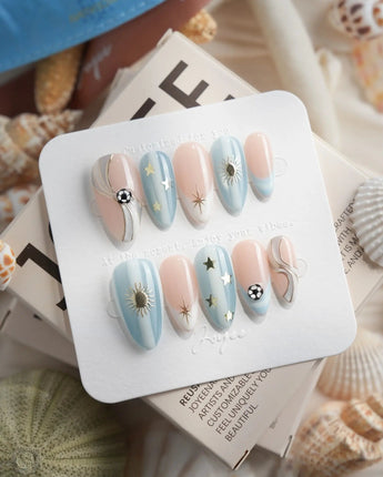 FIFA Argentina Medium Almond press on nails, handmade custom nails by Joyeenails