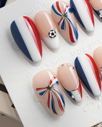 FIFA France Medium Almond press on nails, handmade custom nails by Joyeenails