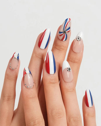 FIFA France Medium Almond press on nails, handmade custom nails by Joyeenails