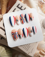 FIFA France short almond press-ons with Bleu Blanc Rouge soccer nail art