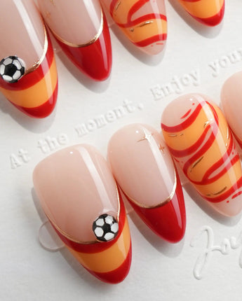 FIFA Spain Short Almond press on nails, handmade custom nails by Joyeenails