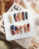 FIFA USA medium coffin nails with patriotic glitter stars and 3D soccer ball charms