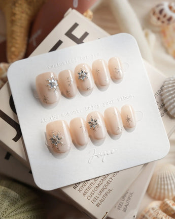 First Flake Extra Short Oval press on nails, handmade custom nails by Joyeenails
