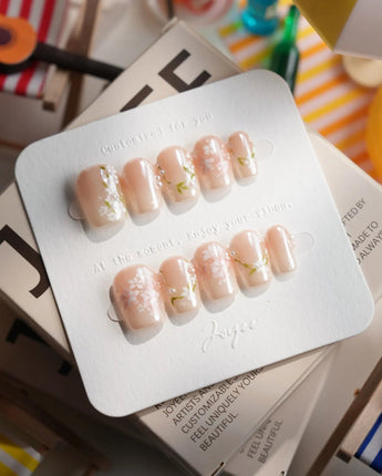 First Vow Extra Short Coffin press on nails, handmade custom nails by Joyeenails