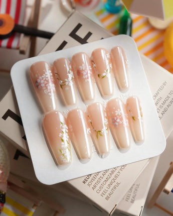 First Vow Long Coffin press on nails, handmade custom nails by Joyeenails