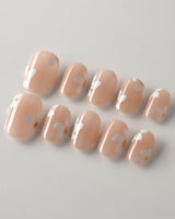Fleur Fantasy press-on nails in extra short oval shape — white floral french tip nails