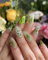 FourLeaf - Rebel Clover nail art close-up showing Fresh Matcha Green, 3D Clovers & Bows. details