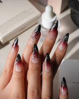Fracture press on nails with sculpted mirror silver cracks over a nude to wine red to black gradient - image 2