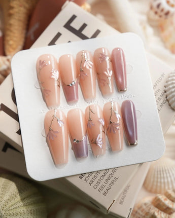 Freesia - Tender Rush Long Coffin press on nails, handmade custom nails by Joyeenails