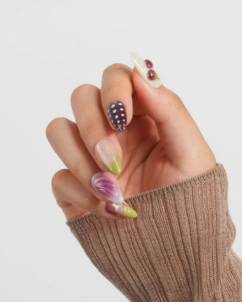Fresh Fig custom fruit press-on nails with mauve, nude, and olive tones