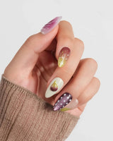Fresh Fig glossy fruit press-on nails with sculpted figs on a nude base
