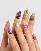 Fresh Fig handmade fruit nail art with seeded fig details and white polka dots