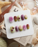 Fresh Fig purple and olive fruit press-on nails in extra short oval shape