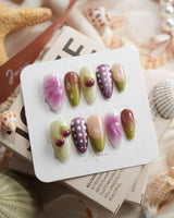 Fresh Fig purple and olive fruit press-on nails in medium almond shape