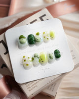 Frog Dodo pond press-on nails in extra short squoval shape