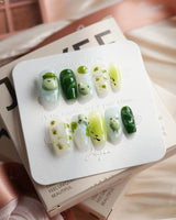 Frog Dodo pond press-on nails in short coffin shape
