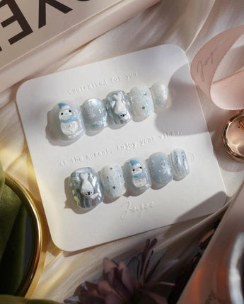 Frosty Friends nails — Glacial Gray & Translucent by Joyee Nails