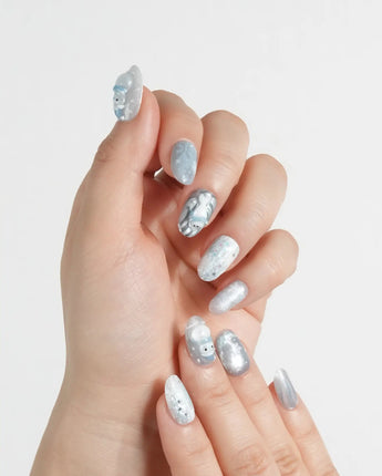 Frosty Friends nails — Glacial Gray & Translucent by Joyee Nails