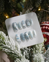 Frosty Friends press-on nails — Glacial Gray & Translucent