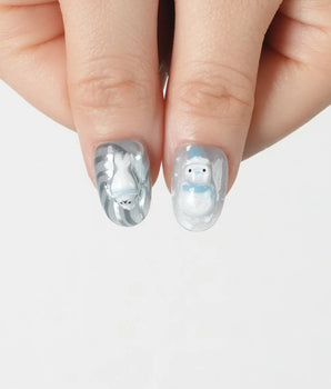 Frosty Friends press-on nails — Glacial Gray & Translucent