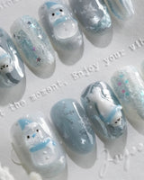 Frosty Friends press-on nails — Glacial Gray & Translucent