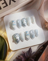 Frosty Friends nails — Glacial Gray & Translucent by Joyee Nails