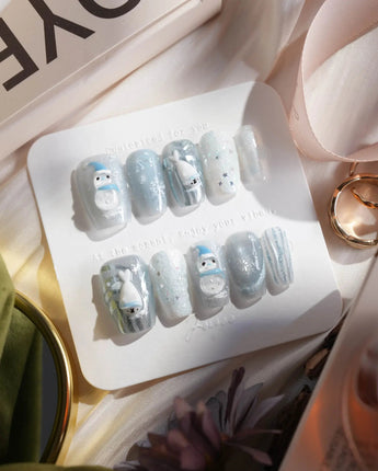 Frosty Friends nails — Glacial Gray & Translucent by Joyee Nails