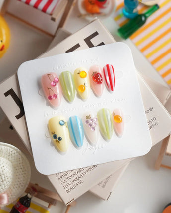 Fruit Fizz Short Almond press on nails, handmade custom nails by Joyeenails