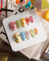 Fruit Fizz Extra Short Almond press on nails, handmade custom nails by Joyeenails