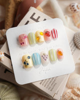 Fruit Fizz Extra Short Coffin press on nails, handmade custom nails by Joyeenails