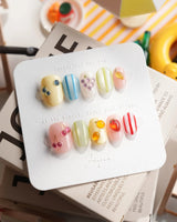 Fruit Fizz Extra Short Oval press on nails, handmade custom nails by Joyeenails