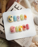 Fruit Fizz Extra Short Square press on nails, handmade custom nails by Joyeenails