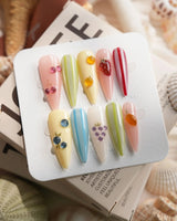 Fruit Fizz Long Stiletto press on nails, handmade custom nails by Joyeenails