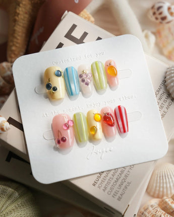 Fruit Fizz colorful 3D fruit press-on nails in short coffin shape