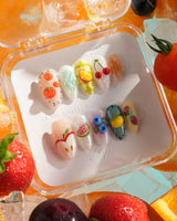 Fruit Picnic colorful pastel press-on nails with 3D hand-painted summer fruits