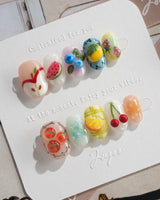 Fruit Picnic summer press-on nails with colorful fruit art across every nail