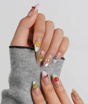 Fruit Tips summer fruit French manicure with glossy gel citrus and kiwi tip charms