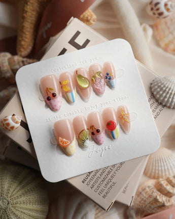 Fruit Tips nude press-on nails with translucent fruit jewels at the tips