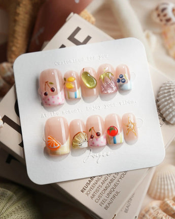 Fruit Tips 3D fruit French tip press-on nails in short square shape