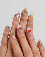 Fruit Tips structured French tip nail set with tiny candy-like summer fruits