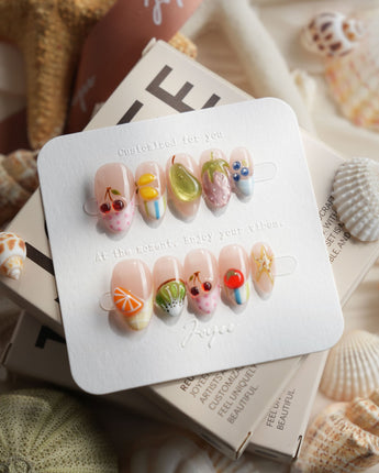 Fruit Tips 3D fruit French tip press-on nails in extra short almond shape