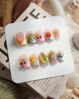 Fruit Tips 3D fruit French tip press-on nails in extra short coffin shape