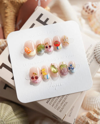 Fruit Tips 3D fruit French tip press-on nails in extra short oval shape
