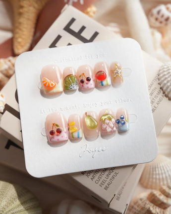 Fruit Tips 3D fruit French tip press-on nails in extra short square shape