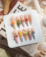 Fruit Tips 3D fruit French tip press-on nails in long stiletto shape