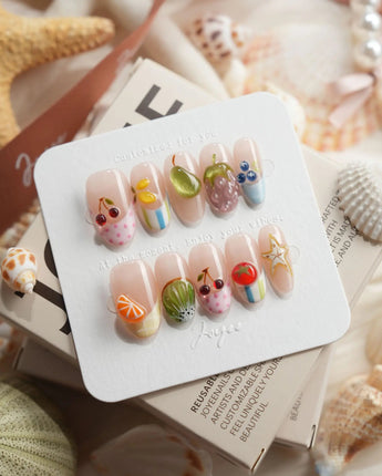 Fruit Tips 3D fruit French tip press-on nails in medium oval shape