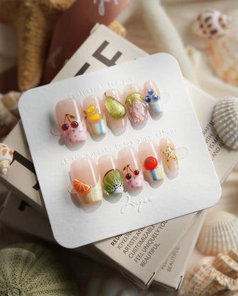 Fruit Tips 3D fruit French tip press-on nails in short coffin shape