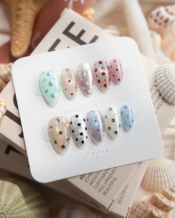 Gelato Dot extra short almond press-on nails with multicolor metallic spots
