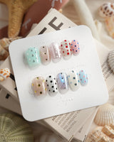 Gelato Dot extra short coffin press-on nails with mixed gelato-color polka dots