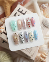 Gelato Dot medium coffin press-on nails with mixed-finish polka dot design
